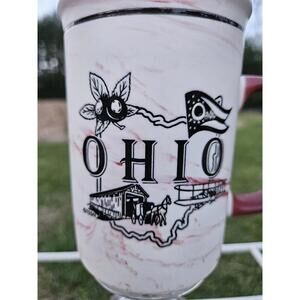 Ohio "Buckeye State" Mug - State Map & Symbols - Red Marble Design